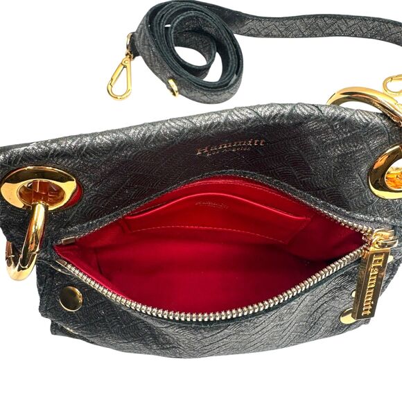 Hammitt Tony Small Black Chevron Leather Crossbody Bag Polished Gold - Picture 12 of 15